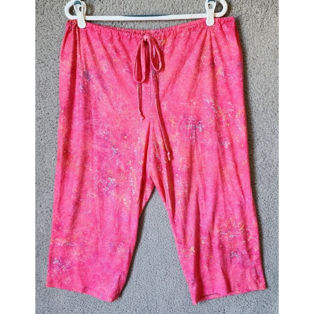 Leoma Lovegrove Elastic Waist Pull On Pajama Lounge Capri Pants Pink Speckled XL